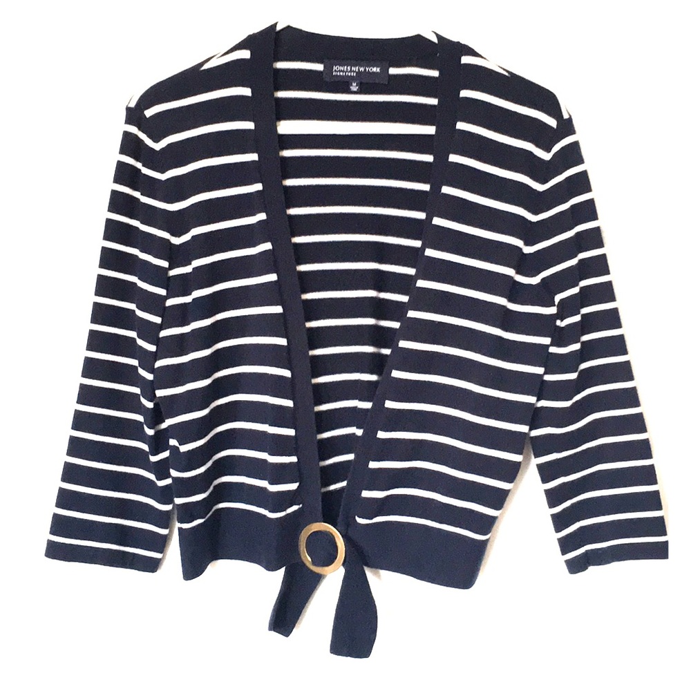 Sailor 3/4-sleeve open sweater with gold knot tie